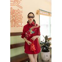 ราคา เสื้อกี่เพ้าแต่งระบายปักลายดอก (21345754385)