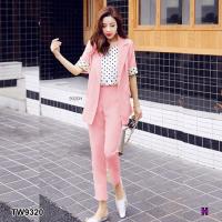 ราคา TW9320 Set 3 ชิ้น เสื้อสูท สายเดี่ยวลายจุด กางเกงขายาว (17250047500)