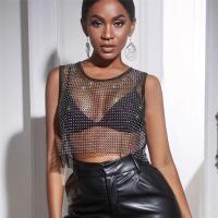 ราคา เสื้อกั๊กผู้หญิงเลื่อมแขนกุดเพชรตกข่ายสำหรับตกปลาคอกลมสีดำสวมหัว (17678533818)