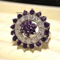 ราคา แหวนอเมทิสต์ ล้อมเพชร แหวนเงินแท้ ชุบทองคำขาว พลอยอเมทิสต์แท้ YTG 11425 (10751644217)