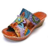 ราคา September SOCOFY 2022 New Bohemia Slip on Slides Wedge Sandals Handmade Leather Floral Stitching High Heels Sandals Summer Women Shoes (21004719589)