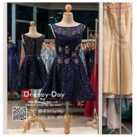 ราคา ชุดราตรีออกงาน ชุดราตรีสวยหรู ชุดราตรีสั้น PF019 DBL น้ำเงิน (8842898012)