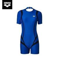 ราคา Arena Arena ชุดว่ายน้ำผู้หญิงแบบชิ้นเดียวมีครีมกันแดดแขนสั้นชุดว่ายน้ำเด็กผู้หญิงเปิดหลัง (20390873189)