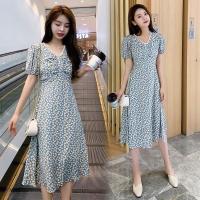 ราคา ชุดเดรสยาวลายดอก พร้อมส่ง สีฟ้าครามแนวสาวเกาหลี เดรสกระโปรงทรงยาวเลยหัวเข่า ผ้านิ่ม รุ่น 111 (19807596583)