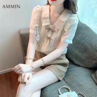 ราคา AMMIN 2022ฤดูร้อนใหม่เร้าใจจีบตุ๊กตาคอปกแขนสั้นเสื้อชีฟองสไตล์เกาหลีของผู้หญิงโบว์ผูกออกแบบแฟชั่นลูกไม้เย็บแขนสั้นเสื้อที่สง่างามหญิง Ins ท็อปส์ (14916315461)