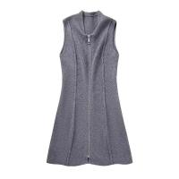 ราคา ชุดเดรสถักซิปหน้าสำหรับผู้หญิงเดรสเสื้อกันหนาว Bodtcon ชุดมินิเดรสแขนกุดผ้าถักสำหรับฤดูใบไม้ร่วง (20764592509)