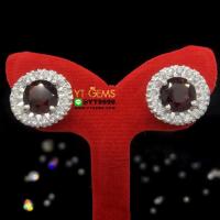 ราคา ต่างหูโกเมน ล้อมเพชร ต่างหูเงินแท้ ชุบทองคำขาว พลอยโกเมนแท้ YTG 10288 (17439654981)