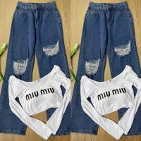 ราคา กางเกงยีนส์ทรงสวยสไตล์เกาหลีเอวสูงผ้าไม่ยืด งานป้าย (20509689379)