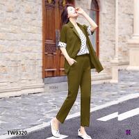 ราคา TW9320 Set 3 ชิ้น เสื้อสูท สายเดี่ยวลายจุด กางเกงขายาว (17250047504)
