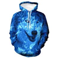 ราคา เสื้อผ้าผู้ชายฤดูใบไม้ร่วง3D เสื้อฮู้ดพิมพ์ลายหัวหมาป่าเสื้อฮิปฮอปแขนยาวมีฮู้ด (10502273165)