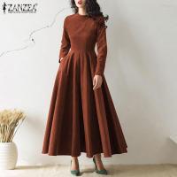 ราคา ZANZEA ชุดเดรสยาวสตรีสไตล์เกาหลีชุดเดรสกระโปรงบานผ้าลูกฟูกแขนยาวหรูหรา (10094714222)