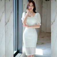 ราคา เดรสมิดิเอวสูงเข้ารูปแขนสั้นผ้าลูกไม้ทรงสี่เหลี่ยมลูกไม้เซ็กซี่สไตล์เกาหลีสง่างามแฟชั่นการแสดงผล (18329429060)