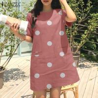 ราคา Stock Womens Short Sleeve O Neck Polka Dot A Line Mini Dress Party Prom Dresses 8 Popular (20904159958)