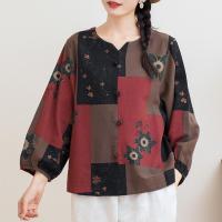 ราคา เสื้อยืดแขนยาวผ้าฝ้ายผสมผ้าลินินลายดอกเล็กกระดุมจีนแบบใหม่เสื้อชุดฤดูใบไม้ร่วงเสื้อตัวในแขนยาวลายดอกทรงหลวมคอวีเสื้อผ้าฝ้ายผู้หญิง (20074179576)