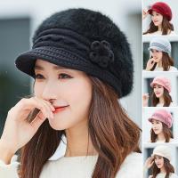 ราคา หมวกเบเร่ต์ถักแบบหนาสำหรับผู้หญิงหมวกตกแต่งดอกไม้เครื่องป้องกันหูสั้นสำหรับฤดูหนาวหมวกเบเร่ต์ถักขนกระต่ายเทียมเครื่องประดับแฟชั่น (19607156062)