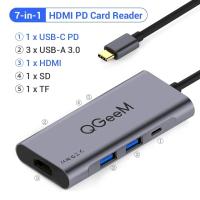 ราคา USB C Hub QGeeM USB C ถึงหัวแปลงสัญญาณ HDMI 4K7ใน1 USB C Dongle 100W Power Delivery3พอร์ต USB 3 0SD บัตร TF Reader (21170917003)
