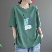 ราคา ขนาดใหญ่ Summer Plus Size Short Sleeve T Shirt Women Vintage Oversized T shirt Loose Ladies Shirt Casual Tops Cotton Oversized (20043189781)