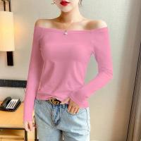 ราคา เสื้อตัวในคอปาดสีขาวสำหรับผู้หญิงเสื้อเปิดไหล่แขนยาวเซ็กซี่สำหรับฤดูร้อนเสื้อยืดปาดไหล่ผ้าฝ้ายแท้เข้ารูปแฟชั่นใส่แล้วดูผอมเพรียว (15489980703)