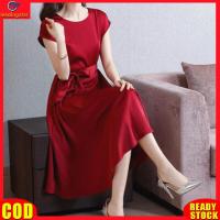 ราคา LeadingStar RC Authentic Women Slim Fit Dress Short Sleeve Round Neck A Line Skirt Retro Solid Color High Waist Midi Skirt (19840856086)
