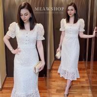 ราคา เดรสคอแต่งมุก แขนตุ๊กตา M 2XL ใช้ผ้าลูกไม้งานปักอย่างดี ชุดไปงาน ชุดออกงาน ชุดทำบุญ งานป้าย The Classic (18895410542)
