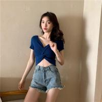 ราคา เสื้อครอปไหมพรม แขนสั้นคอวี ไขว้หน้า เซ็กซี่เล็กน้อย แฟชั่นวัยรุ่น lune 9365 (11030861680)