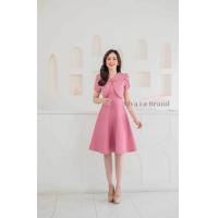 ราคา V259ชุดเดรสผ้าทอลาย แต่งกั๊กติดโบว์ แขนกลีบบัว กระโปรงบานทรงย้วย (20940645554)