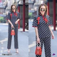 ราคา TW15877 Set 2 ชิ้น สาวอวบ เสื้อคอจีนแต่งกระดุมจีน แขนพอง ระดุมคอหลัง ผูกโบว์เอว กับกางเกงขายาว (21237613216)