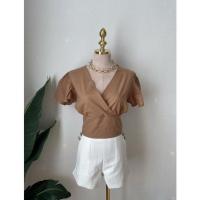 ราคา เสื้อคอวีผูกโบว์หลังแขนระบายผ้าฝ้าย (18444100590)