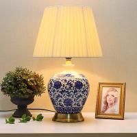 ราคา EASYHOME โคมไฟตั้งโต๊ะพอร์ซเลนสีฟ้าและสีขาวที่ทันสมัยตกแต่งสร้างสรรค์โคมไฟตั้งโต๊ะประหยัดพลังงานห้องนอน LED ข้าง Light (16797971431)