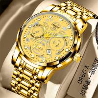 ราคา นาฬิกาข้อมือควอทซ์ผู้ชายแบบคลาสสิคกลวงกันน้ำนาฬิกาข้อมือลำลองเรียบง่ายสีทองนาฬิกาหรูหรานาฬิกากลไก (21308865720)