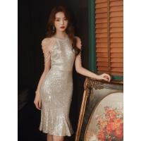 ราคา Glary Star ชุดเดรสสั้นมีระบายอารมณ์ชุดราตรีหางปลาแขนกุดสำหรับผู้หญิงไปงานเลี้ยงงานเลี้ยงงานเลี้ยง (18193040473)