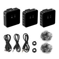 ราคา New Arrival Wireless Clip on Microphone UHF Wireless Mic 2 Transmitters and Receiver with Clip Rechargeable Microphone with Windscreen Earphone Monitoring Function for Interview Live Show Vlog Shooti 