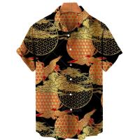 ราคา Camisa Masculina เสื้อพิมพ์ลายนกกระเรียนมงกุฎแดงชุดลำลองย้อนยุคพื้นเมืองฮาวายสำหรับผู้ชายเสื้อผ้านกกระเรียนแบบสั่งทำเสื้อขนาดใหญ่ (20792439112)