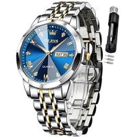 ราคา OLEVS Watch for Men Diamond Business Dress Analog Quartz Stainless Steel Waterproof Luminous Date Two Tone Luxury Casual Wrist Watch blue watch for men (18241667761)