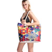 ราคา Navy blue anchor canvas beach travel handbag shoulder bag swimsuit storage wash bag (19472892392)