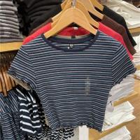 ราคา UNIQLO เสื้อยืดแขนสั้นสำหรับผู้หญิงใส่ในบ้านเสื้อยืดแขนสั้นผ้าฝ้ายลายขวาง T458291เครื่องเทศแบบย่อ 458265ใหม่ J lindeberg DESCENTE ประตูew Footjoymalbon Uniqlo (19633100221)