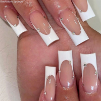 ราคา ขายส่งเล็บสวมใส่ข้ามพรมแดนในยุโรปและอเมริกา เล็บท่อยาว เล็บจุดฝรั่งเศส เล็บปลอม เล็บสำเร็จรูปแบบถอดได้ (20713135870)