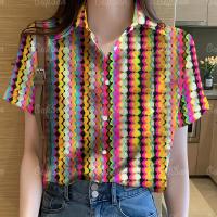 ราคา เสื้อผ้าลำลอง Kemeja Lengan Pendek มีปกขนาดใหญ่พิเศษลายทางชายหาดเสื้อผู้หญิงสไตล์ฮาวายสำหรับเสื้อลำลองผู้ชายแขนยาวแฟชั่น2567 (21137094784)