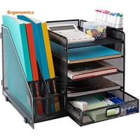 ราคา กล่องจัดระเบียบโต๊ะ5ชั้นพร้อมชั้นวางเอกสารแนวตั้งที่ถาดเก็บจดหมายกระดาษพร้อมลิ้นชักและ2ที่วางปากกาสำหรับอุปกรณ์ออฟฟิศและโรงเรียนที่จัดระเบียบแฟ้มเอกสารสำหรับโต๊ะทำงานตาข่ายกล่องใส่ของตั้งโต๊ะสำหรับสำน