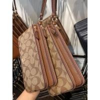 ราคา กระเป๋าคล้องมือ 8 COACH DOUBLE ZIP WALLET IN SIGNATURE CANVAS COACH C5576 สีน้ำตาลอ่อน Saddle (15788609166)