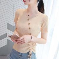 ราคา ส่งเร็ว Kaykai Shop พร้อมส่ง เสื้อคอวีแขนสั้น แต่งกระดุมด้านหน้า เชือกรูดด้านล่าง A070 (21167567561)