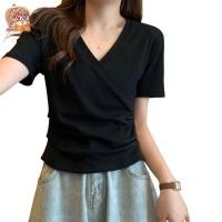 ราคา เสื้อคอวี ดีเทลไขว้หน้า เสื้อสีพื้น สวยๆ ใส่สบาย TS1088 (20269327661)