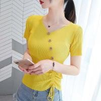 ราคา ส่งเร็ว Kaykai Shop พร้อมส่ง เสื้อคอวีแขนสั้น แต่งกระดุมด้านหน้า เชือกรูดด้านล่าง A070 (21167567564)