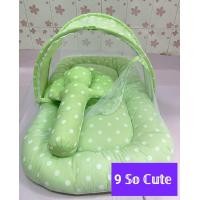 ราคา ที่นอนเด็กทารก มีมุ้งครอบพร้อมหมอนหนุนและหมอนข้าง ผ้าป่าน ลายจุด ขนาด 60 100 8 cm (15565949676)
