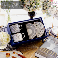 ราคา Violet Flamingo ชุดแก้วกาแฟพร้อมจานรองรุ่น Prestige เซ็ตนึงมี 2 ชุด สีขาวลายดอกไม้และลายทางสีดำ มาพร้อมกล่องของขวัญสุดหรู (21289541152)