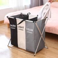 ราคา ตะกร้าใส่เสื้อผ้า 1 2 3 ช่อง แบบพับได้ตระกร้าใส่เสื้อผ้าสำหรับซักเสื้อผ้าแบบพับได้ C187 (20930729544)