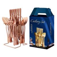 ราคา ชุดช้อนส้อมสแตนเลส พร้อมที่วาง เซ็ต 24 ชิ้น ช้อนเงิน ช้อนทอง ช้อนส้อมสเตนเลส มีด ช้อน ส้อม (21334137697)