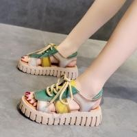 ราคา geegoshop รองเท้าแตะหนังสีสดใหม่สไตล์วินเทจสำหรับผู้หญิง (18930709830)