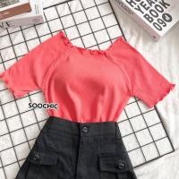 ราคา 020 เสื้อครอป ปาดไหล่ คอหยัก แขนหยัก ครอปเก๋ น่ารัก ผ้ายืดใส่สบาย ผ้าร่องเล็ก สาวๆไม่ควรพลาดฮิตสุด (16434368281)