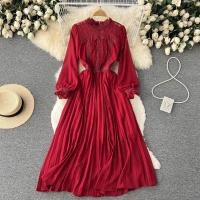 ราคา หรูหราชีฟองยาว Dress ผู้หญิงแฟชั่นเกาหลีจีบค่ำพรรคเดรสสุภาพสตรีฝรั่งเศส Maxi รอบคอ Dress (15835337289)